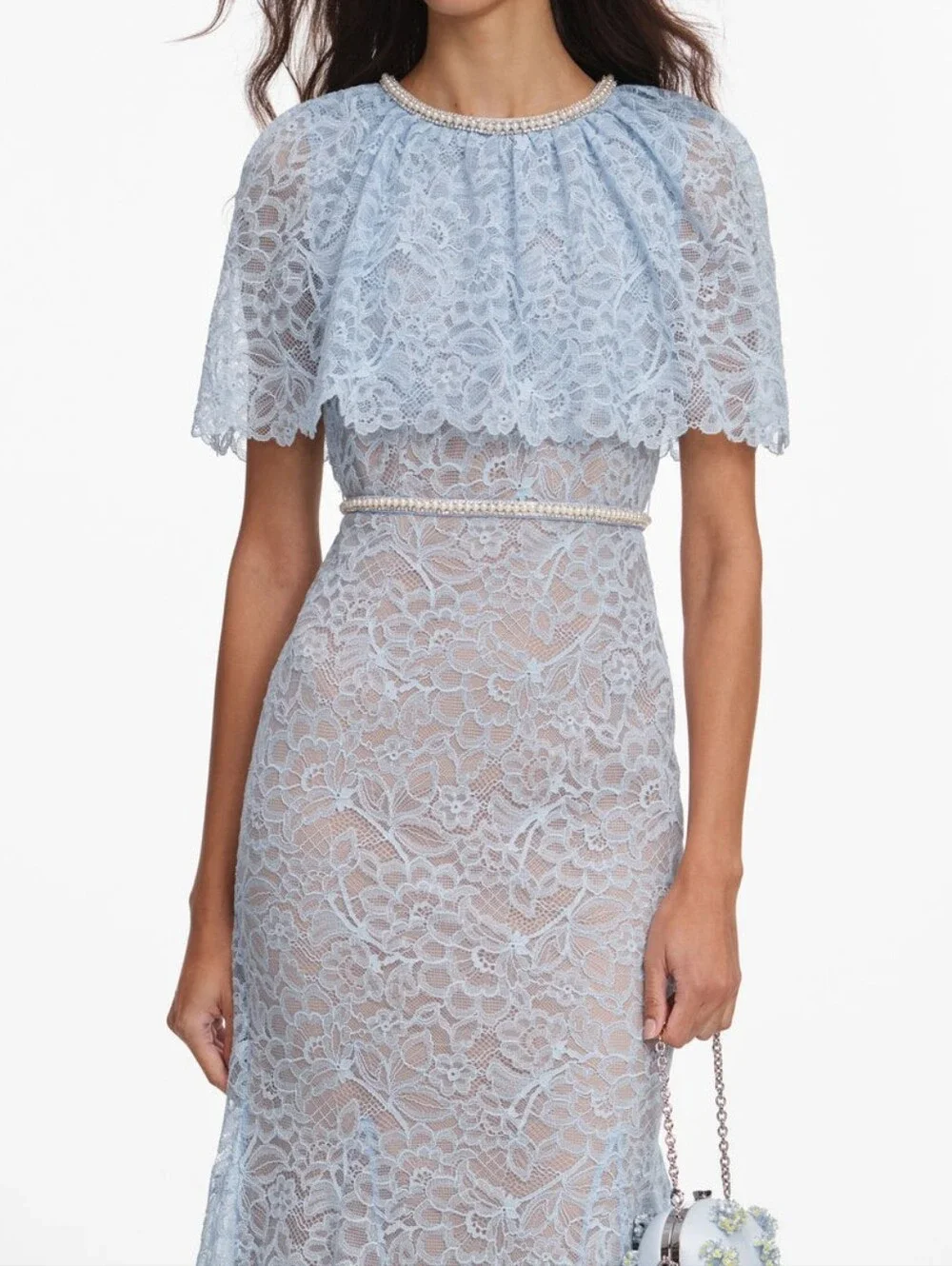 Self Portrait Blue Lace Cape Midi Dress